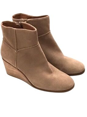 🆕 Lucky Brand Suede Ankle Boot LP-Zollini Tan Wedge Heel Zipper Size 10